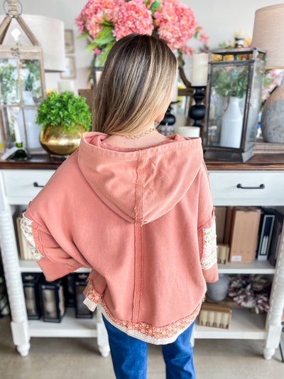 Terra Cotta Contrast Bow 3/4 Sleeve Hoodie