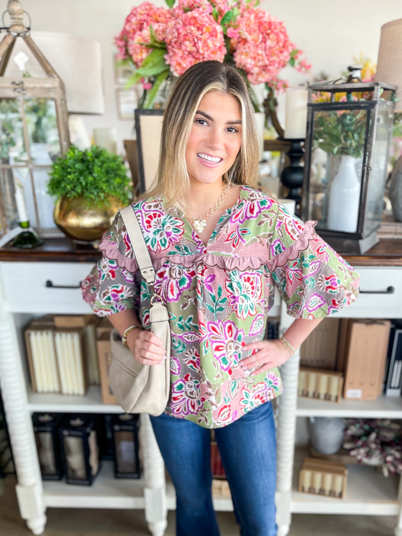 Olive Multi Floral Top