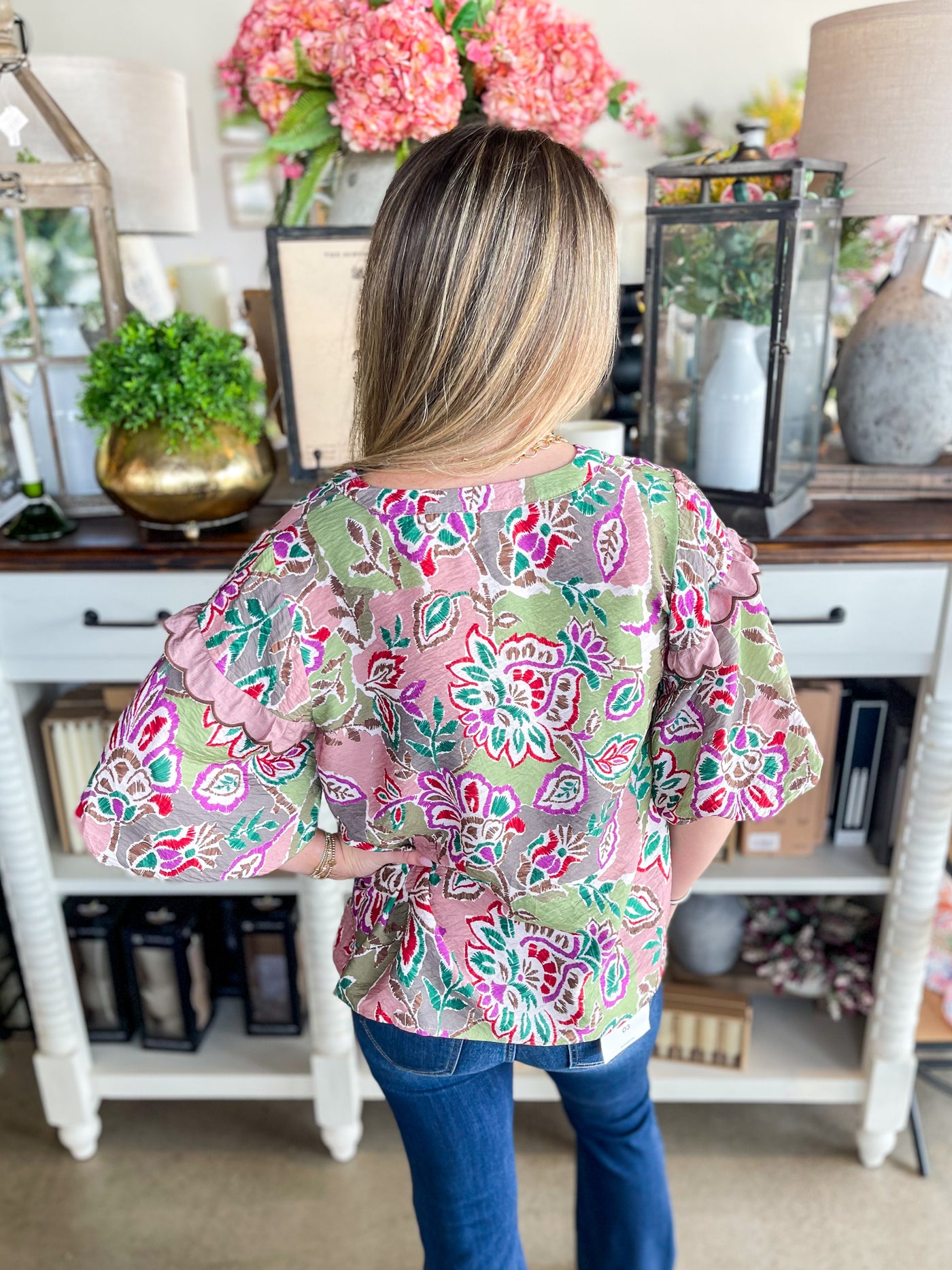 Olive Multi Floral Top
