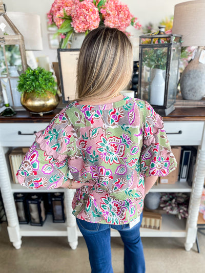 Olive Multi Floral Top