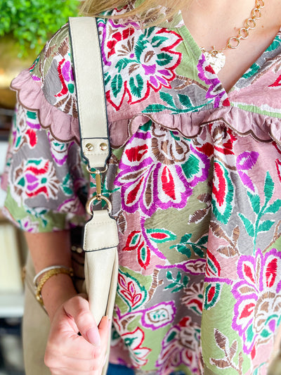 Olive Multi Floral Top