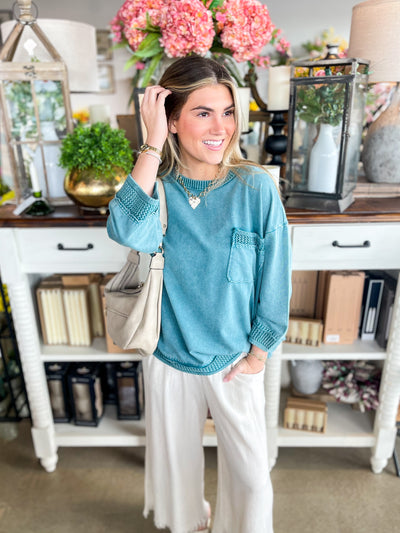 Easel Teal 3/4 Sleeve Rhodes Top