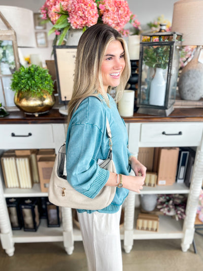 Easel Teal 3/4 Sleeve Rhodes Top