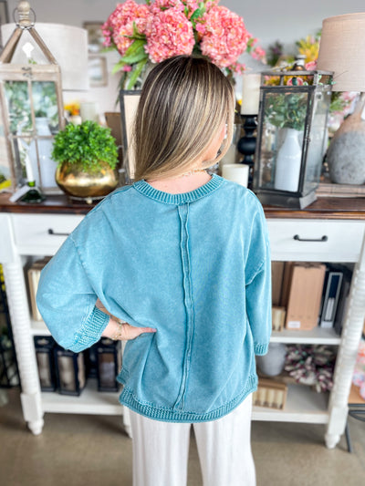 Easel Teal 3/4 Sleeve Rhodes Top