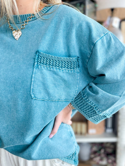 Easel Teal 3/4 Sleeve Rhodes Top
