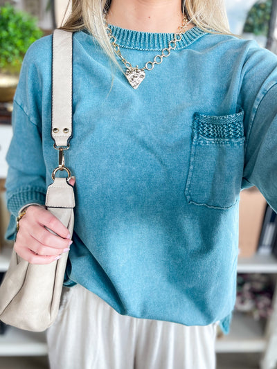 Easel Teal 3/4 Sleeve Rhodes Top