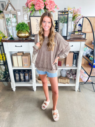 Easel Jamie Cacao Mineral Wash Top