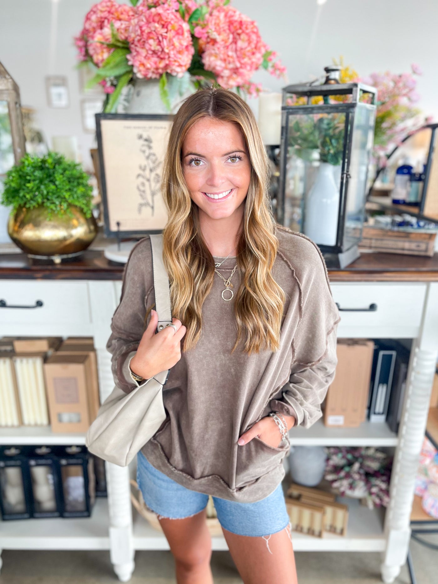 Easel Jamie Cacao Mineral Wash Top