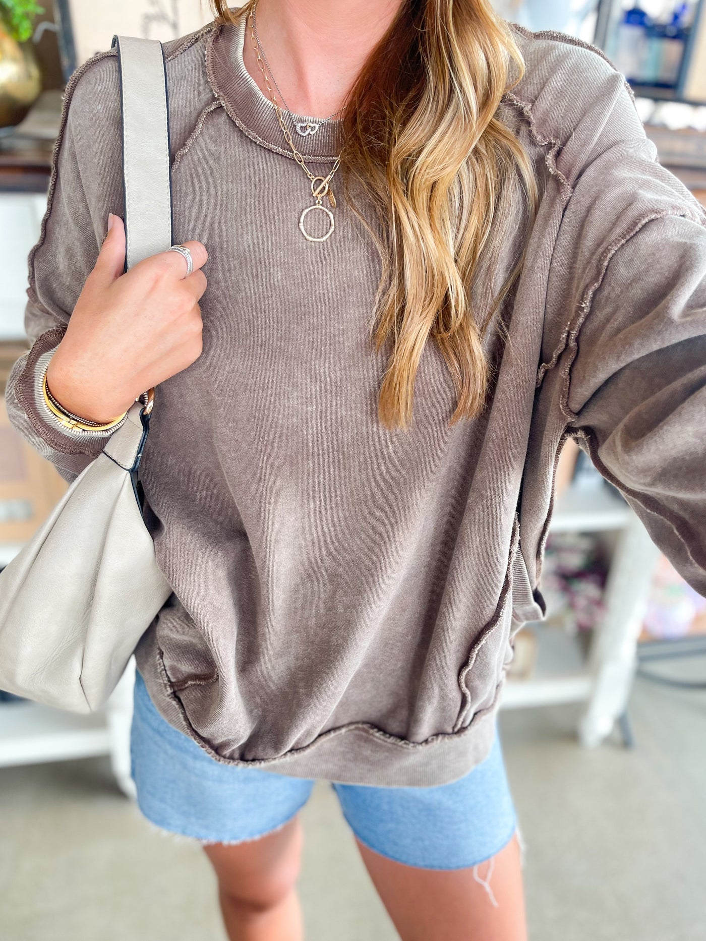 Easel Jamie Cacao Mineral Wash Top