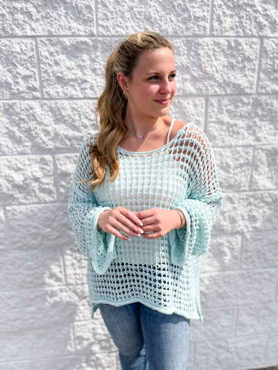 Blue Ashley Crocheted Pullover