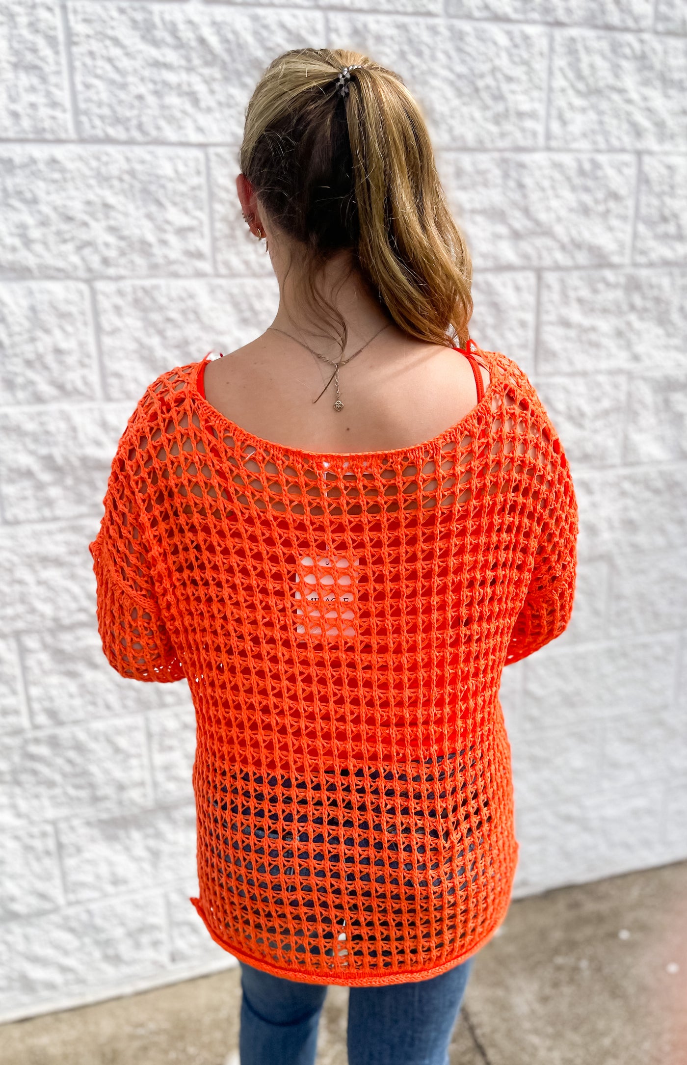 Orange Ashley Crocheted Pullover