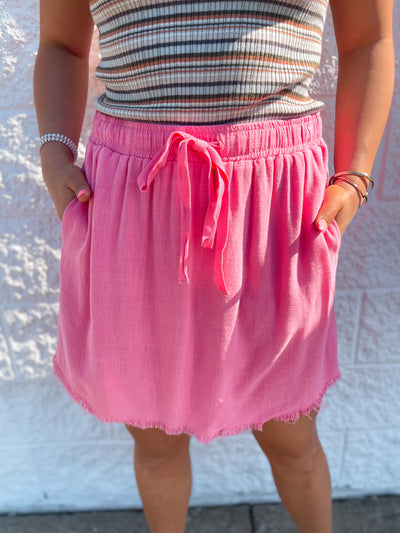 Bubblegum Pink Linen Blend Skirt