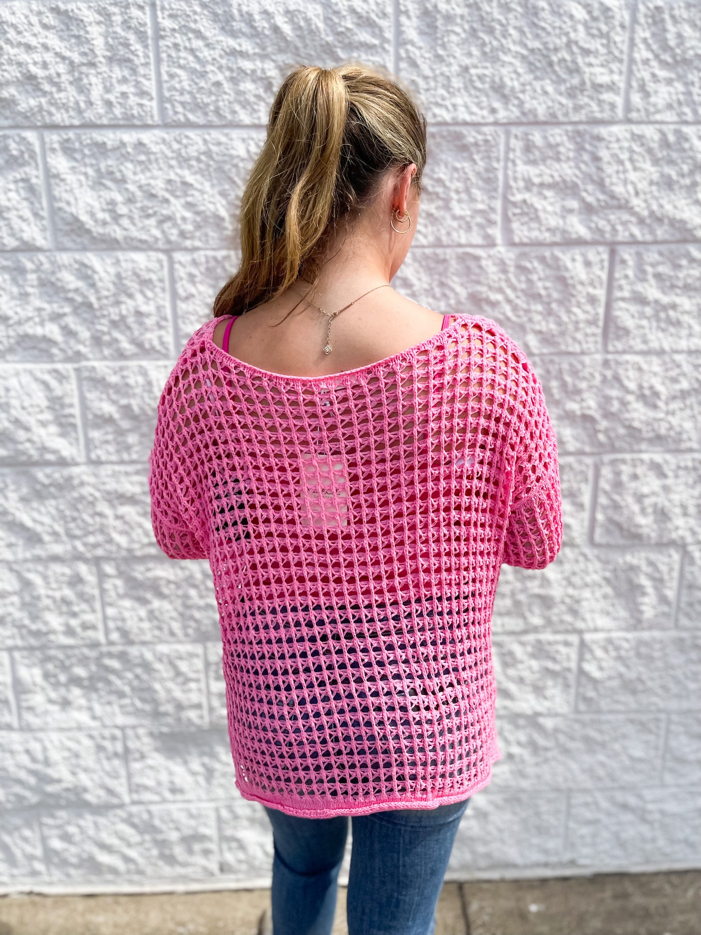 Pink Ashley Crocheted Pullover