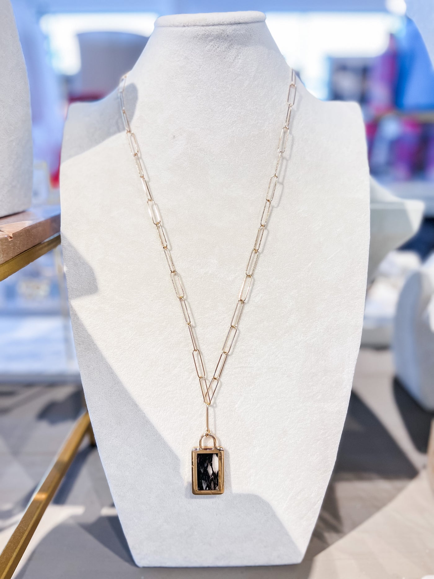 Rectangle Stone Long Necklace