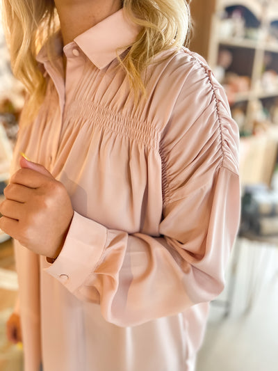 Blush Ruched Silk Blouse