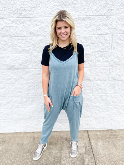 jumpsuit, soft, pockets, blue, navy