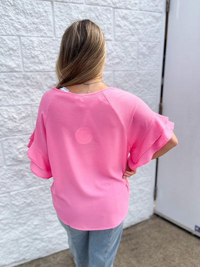 Bubblegum Pink Ruffle Sleeve Top