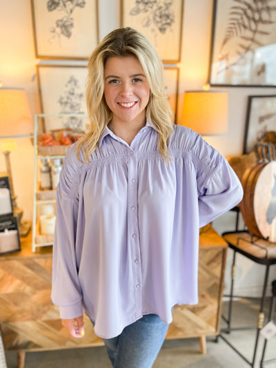 Lilac Ruched Silk Blouse