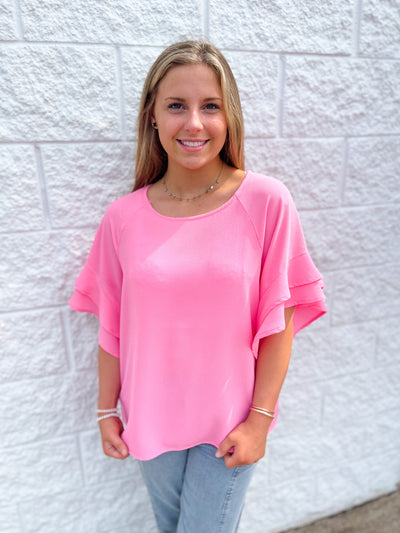 Bubblegum Pink Ruffle Sleeve Top