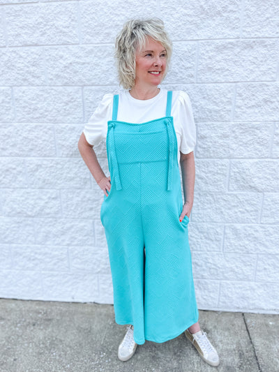 Turquoise Textured Overalls