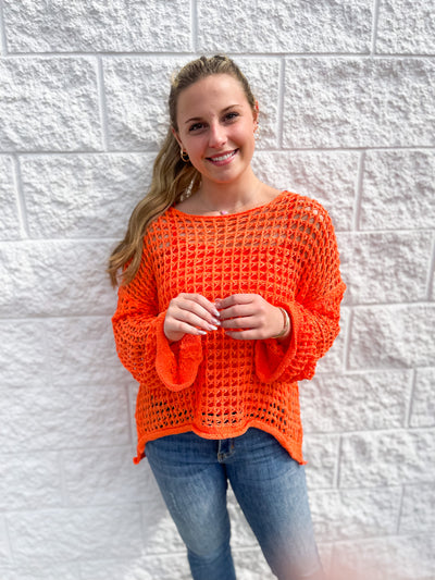 Orange Ashley Crocheted Pullover