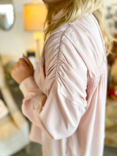 Blush Ruched Silk Blouse