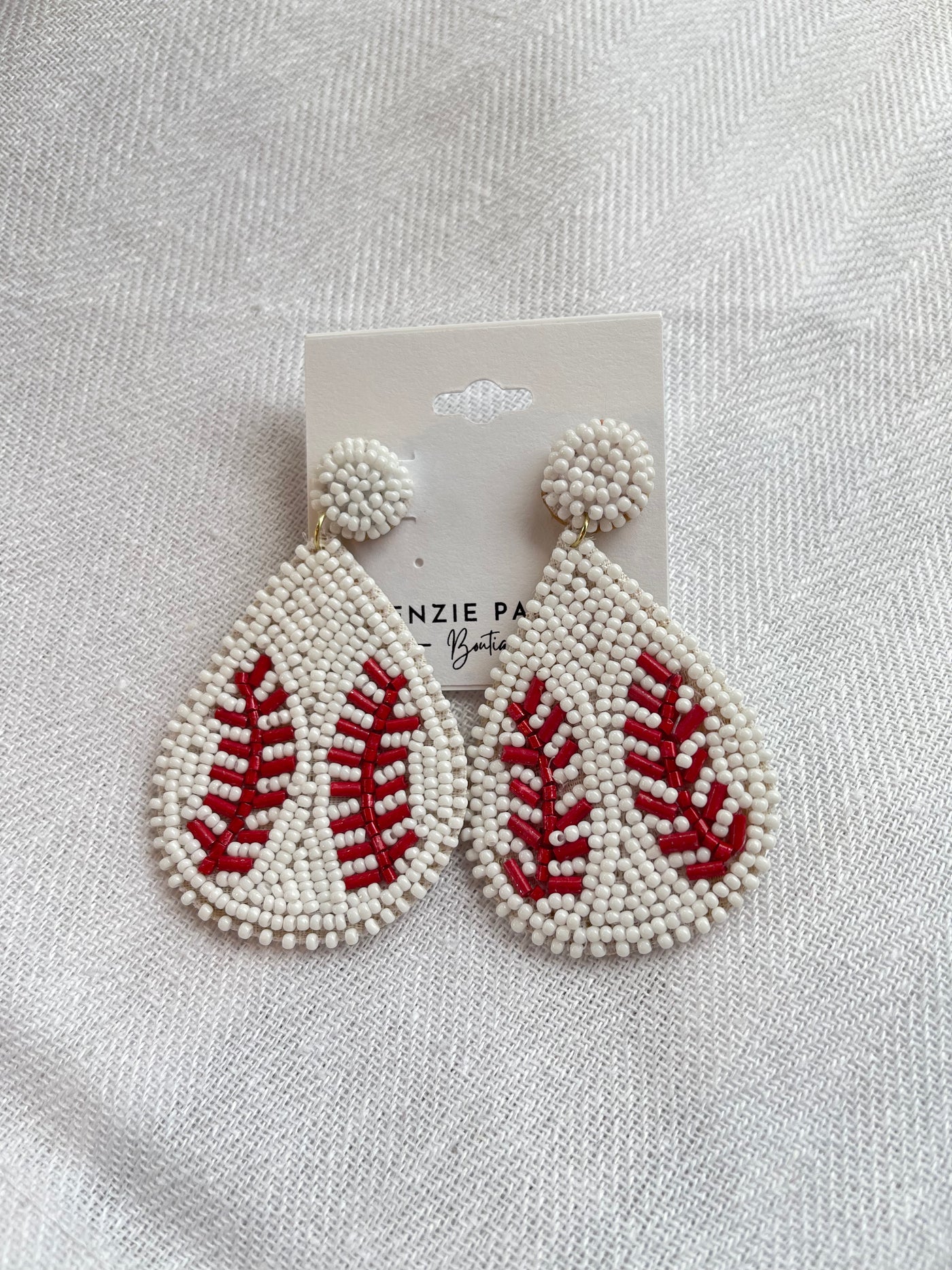 Oval Baseball Bead Earrings