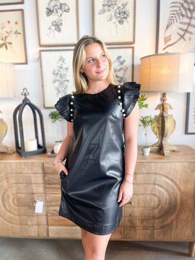 Graycee Black Leather Dress w/ Pearls