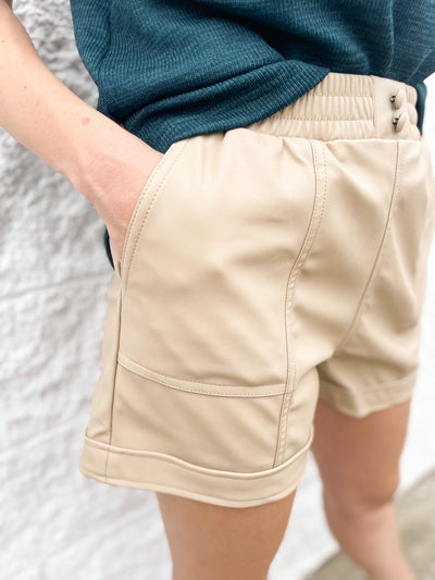 Beige Faux Leather Shorts