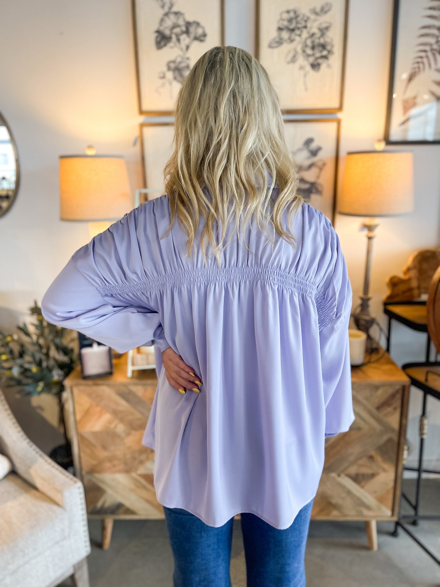 Lilac Ruched Silk Blouse