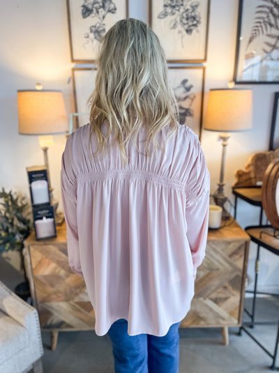 Blush Ruched Silk Blouse
