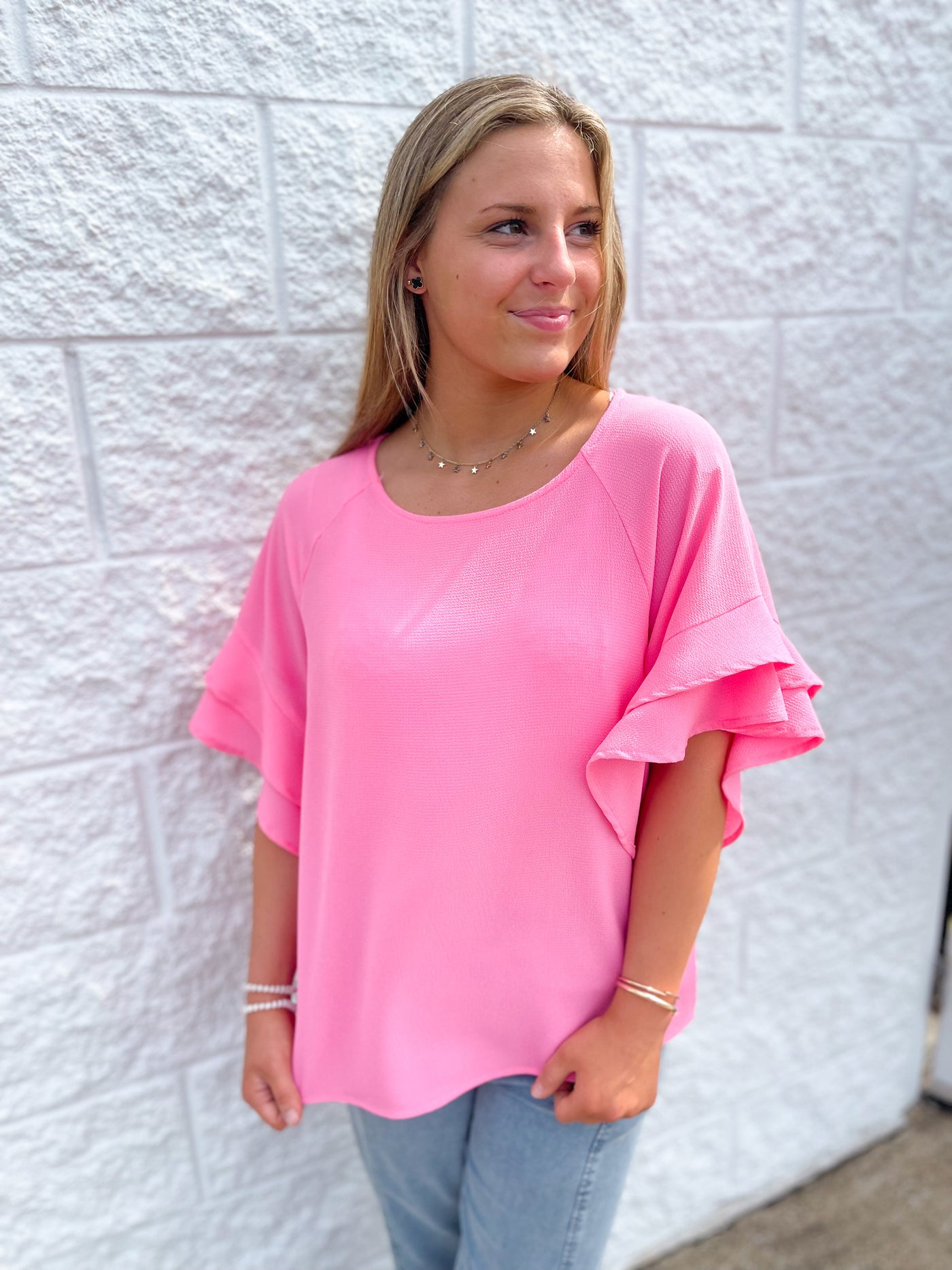 Bubblegum Pink Ruffle Sleeve Top