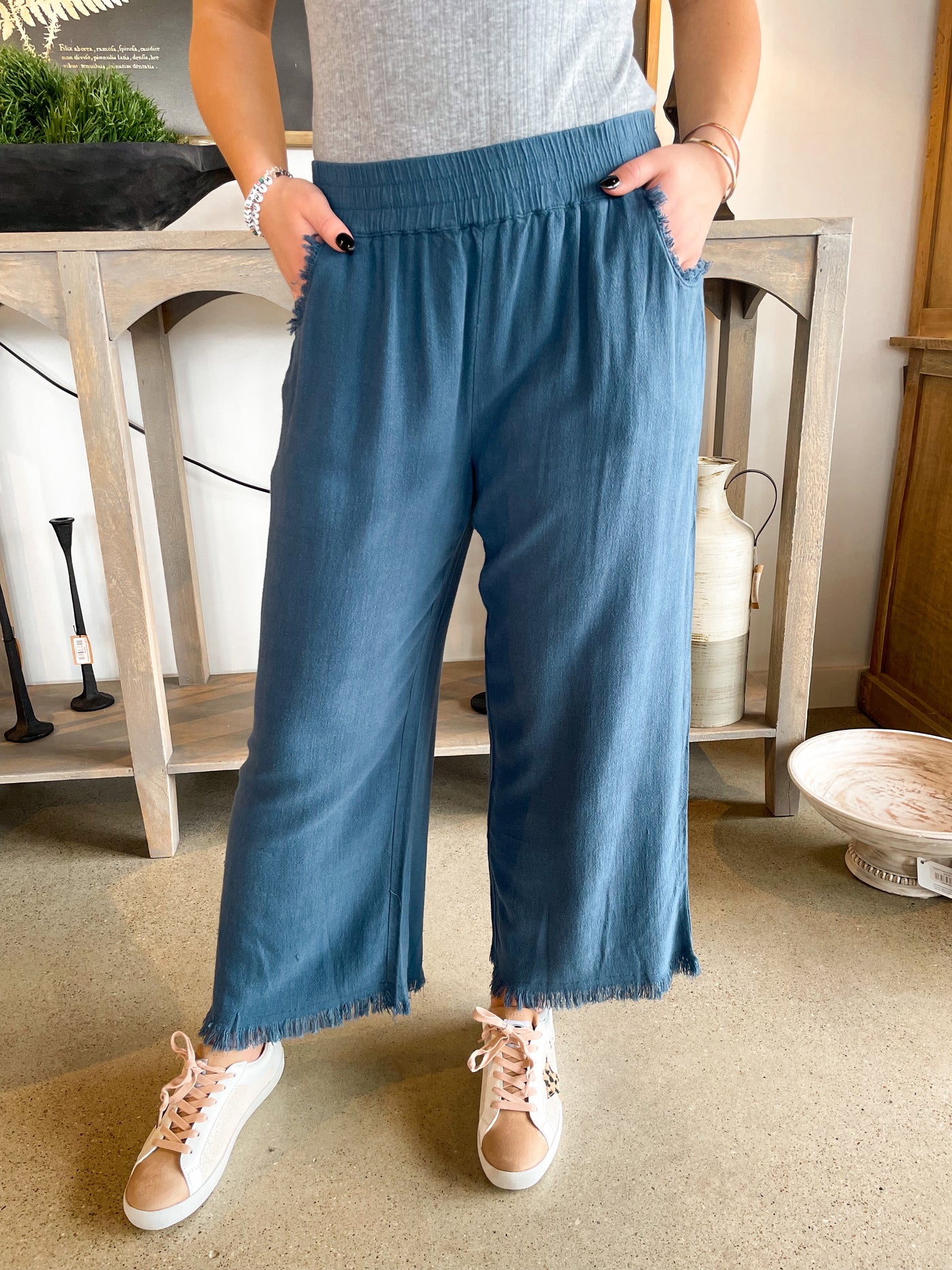 Umgee Slate Blue Wide Leg Pants