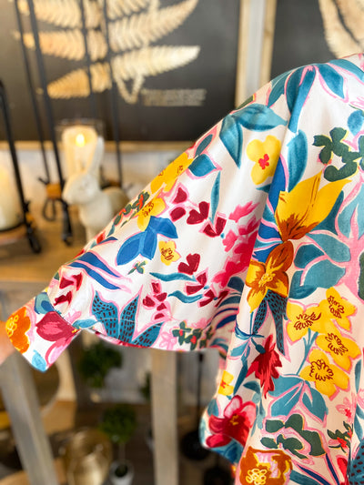 Off White Floral 3/4 Sleeve Top