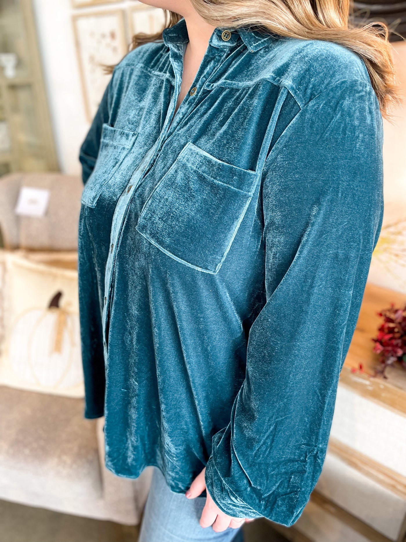 Hada Blue Velvet Top