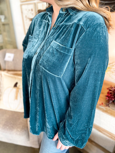 Hada Blue Velvet Top