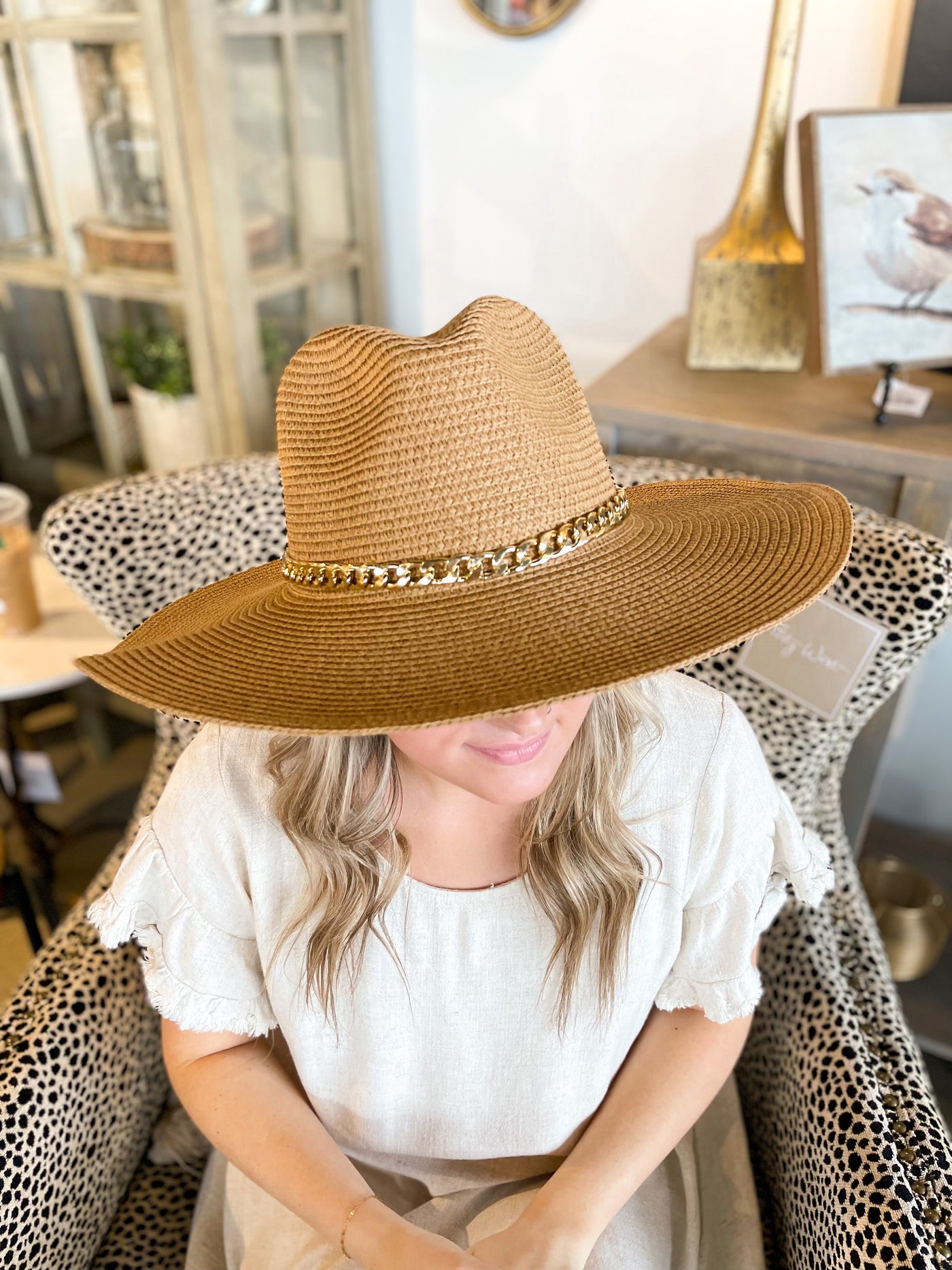 Gold Chain Tan Fedora