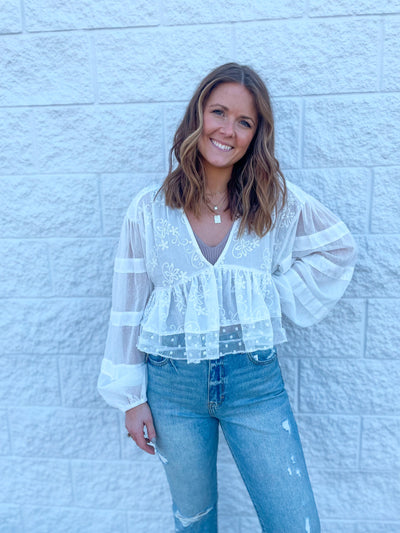 cropped embroidered white lace top