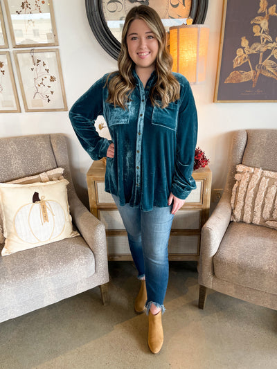 Hada Blue Velvet Top