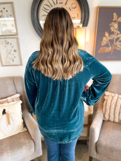 Hada Blue Velvet Top