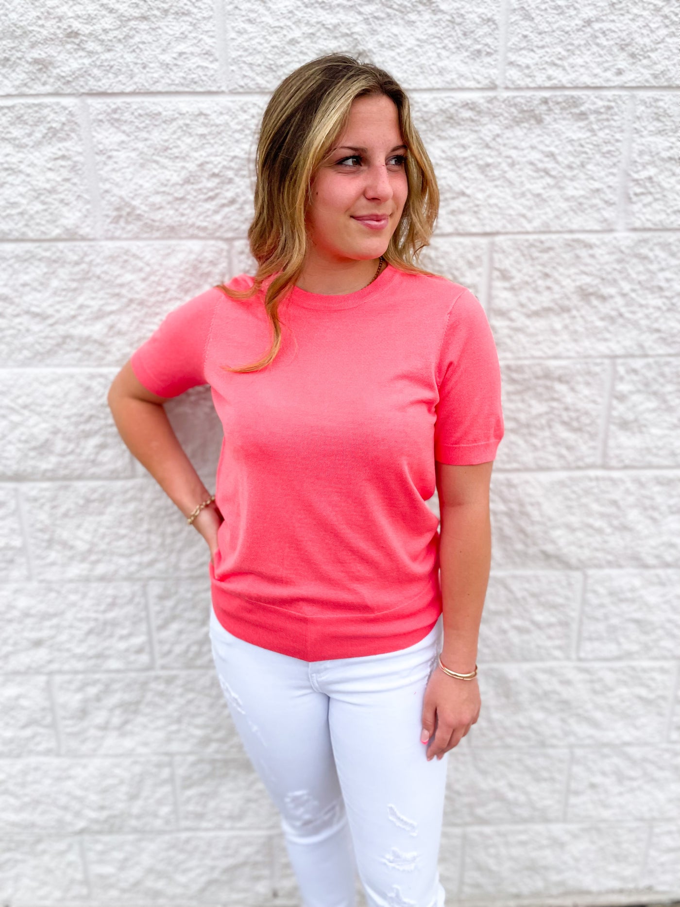 Coral Short Sleeve Sweater