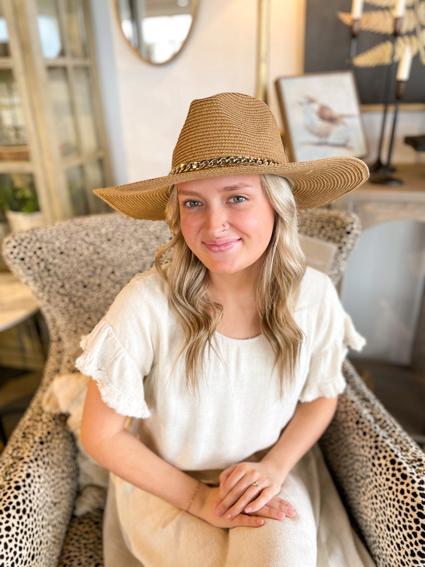 Gold Chain Tan Fedora