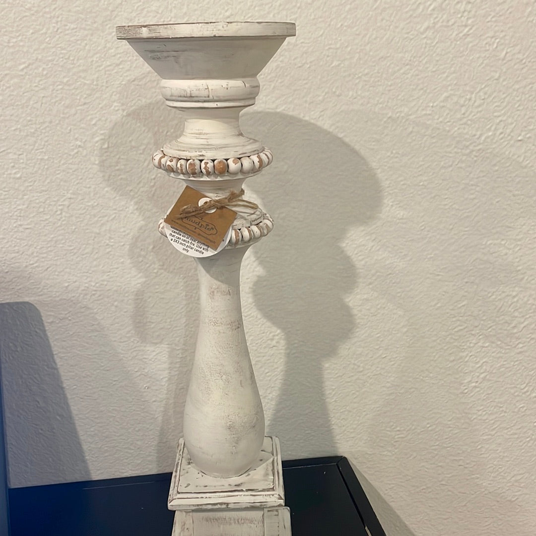 Med. White Wash Bead Candlestick
