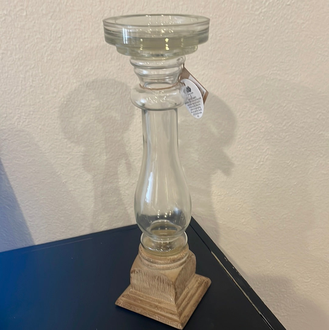 Med Wood Glass Candlestick
