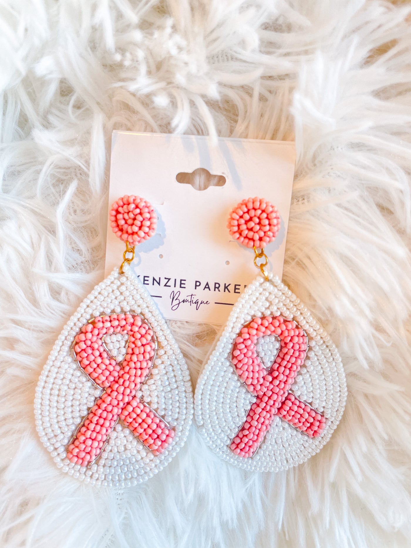 Pink Ribbon Teardrop Earrings