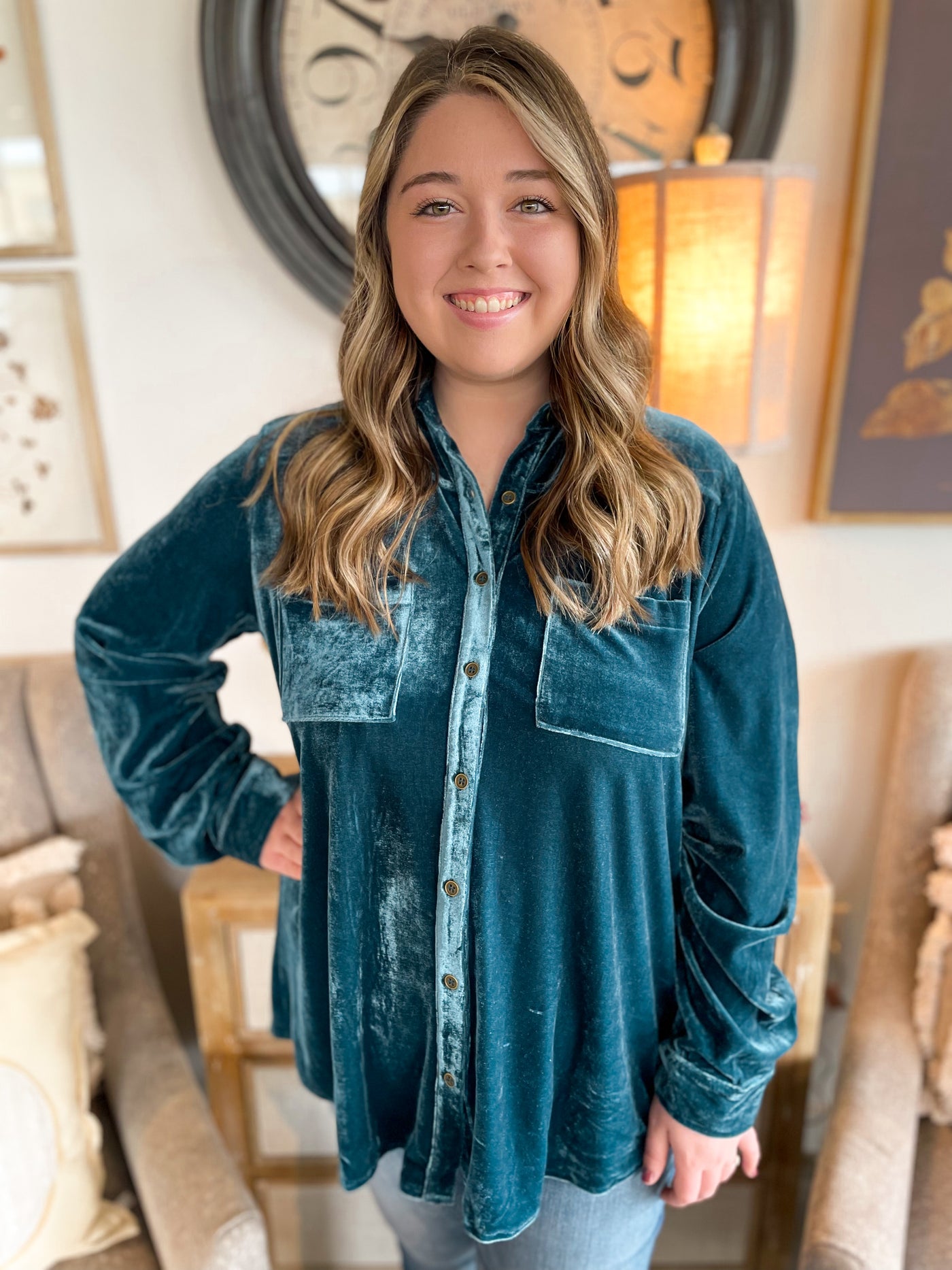 Hada Blue Velvet Top