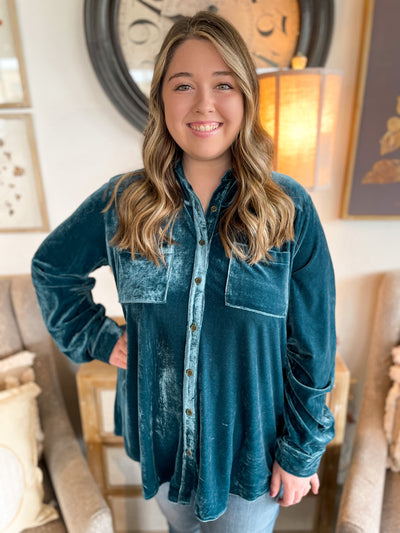Hada Blue Velvet Top
