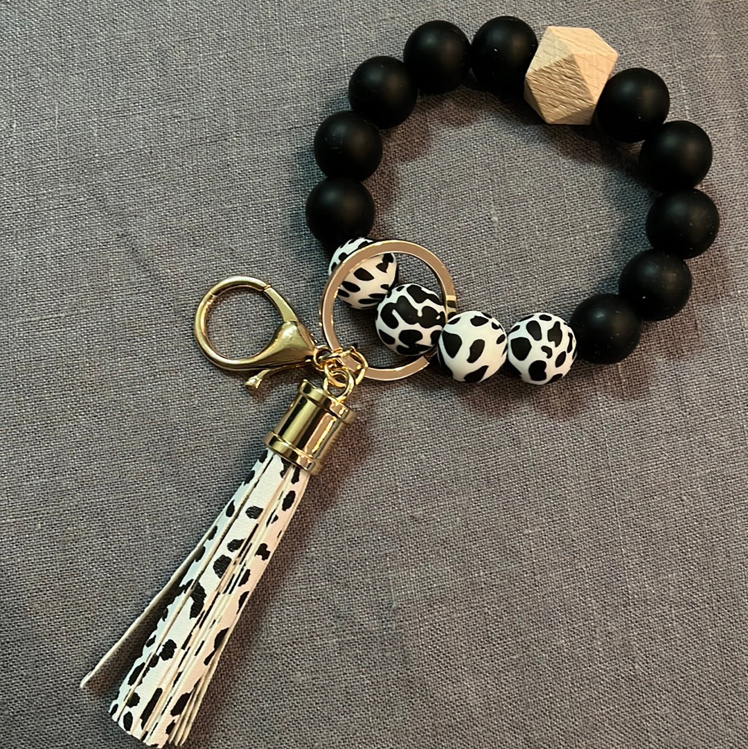 White leopard tassel keychain