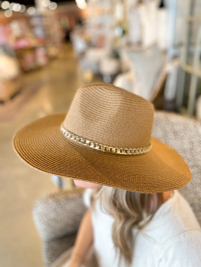 Gold Chain Tan Fedora